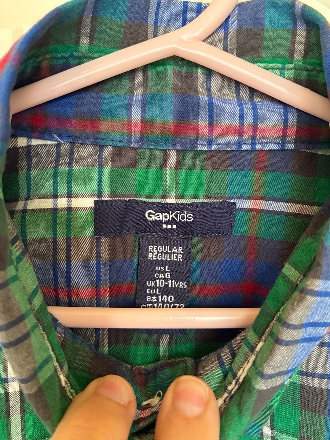 GapKids Regular Fit Green Plaid Long Sleeve Button-Down Shirt 4