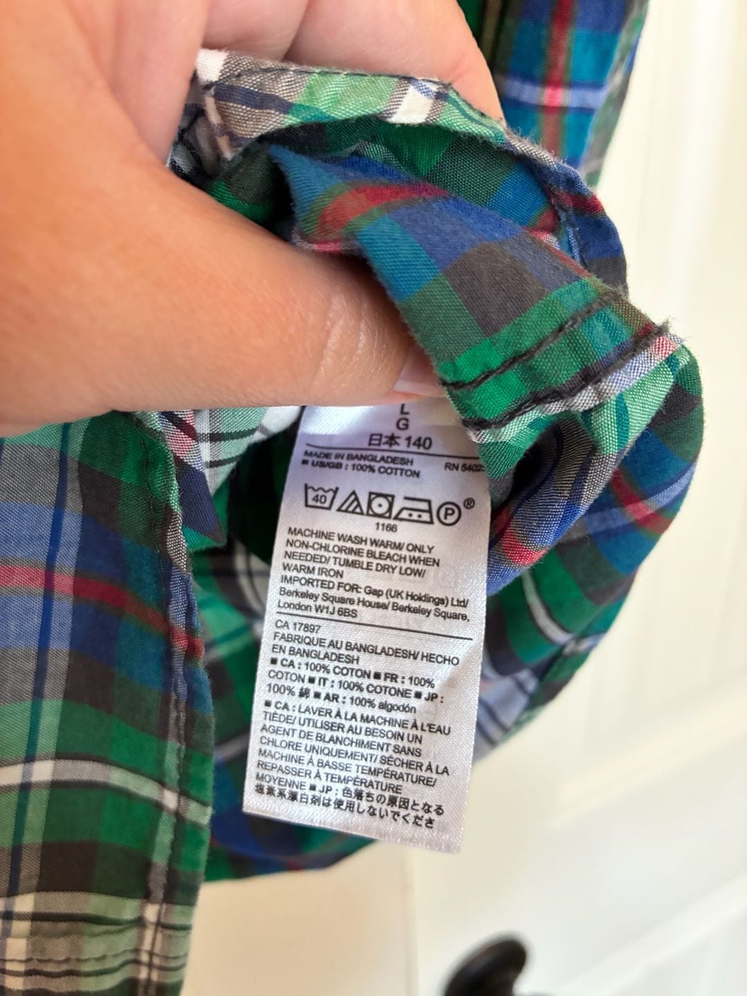 GapKids Regular Fit Green Plaid Long Sleeve Button-Down Shirt 5