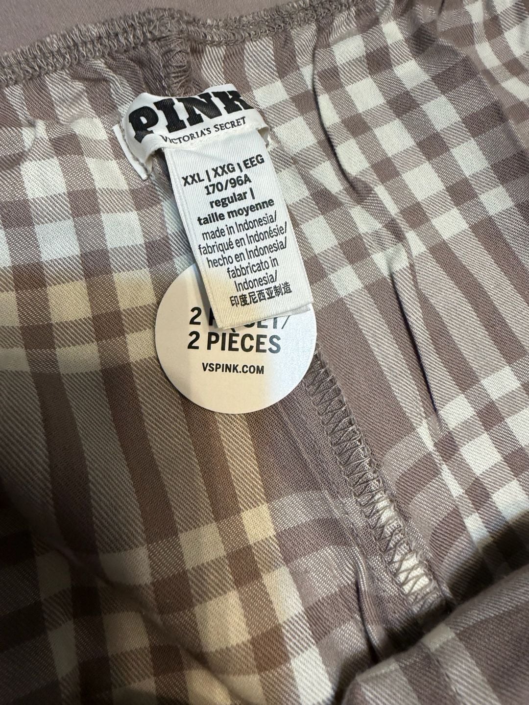 Pink Victoria's Secret Plaid 2-Piece Pajama Set Brown White XXL 5