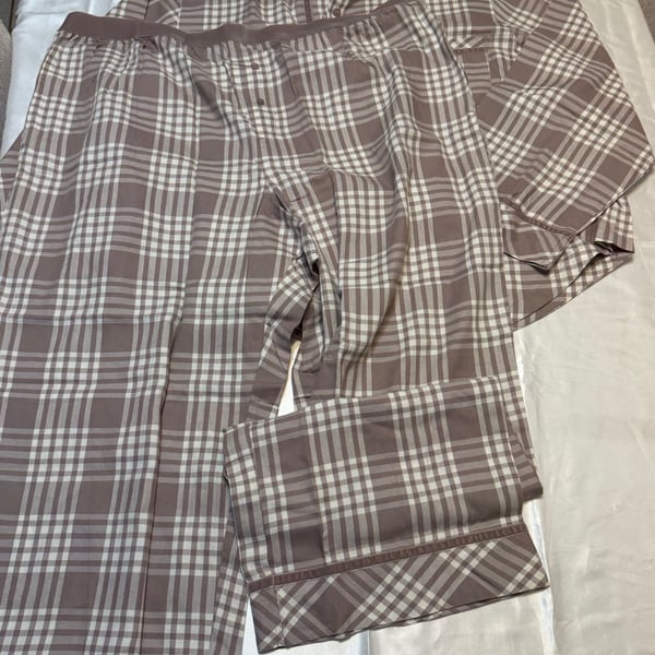 Pink Victoria's Secret Plaid 2-Piece Pajama Set Brown White XXL