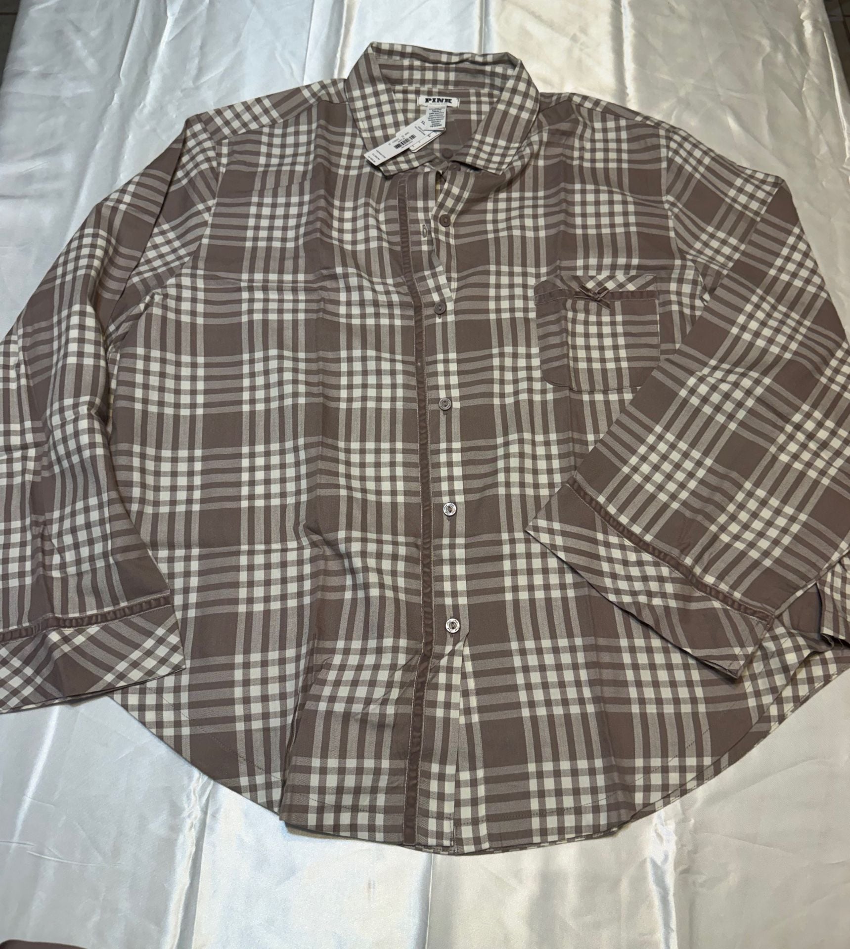 Pink Victoria's Secret Plaid 2-Piece Pajama Set Brown White XXL 2