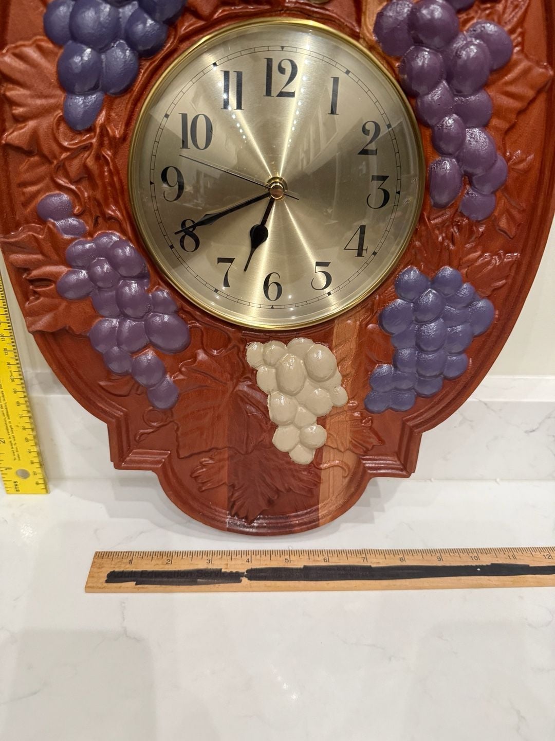 Vintage Hand Crafted Wood Carved Grapevine Quartz Wall Clock 9