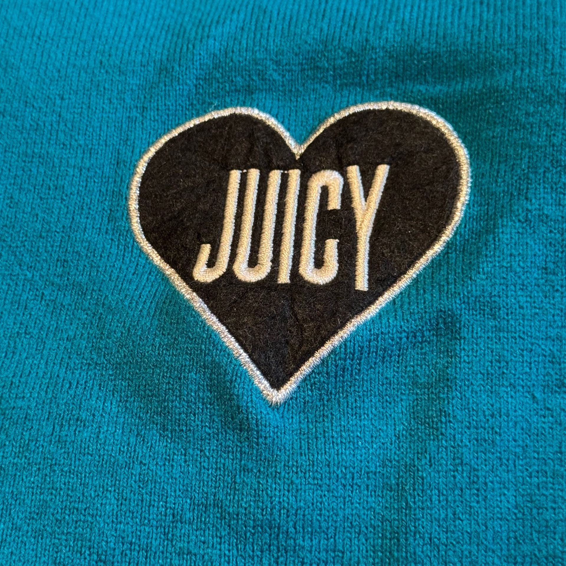 Juicy Couture Women’s Small Teal Blue Heart Logo Crewneck Sweater Y2K 7