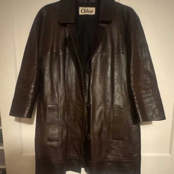 Chloé Brown Leather Coat, Size 42, 100% Lambskin, Made in France