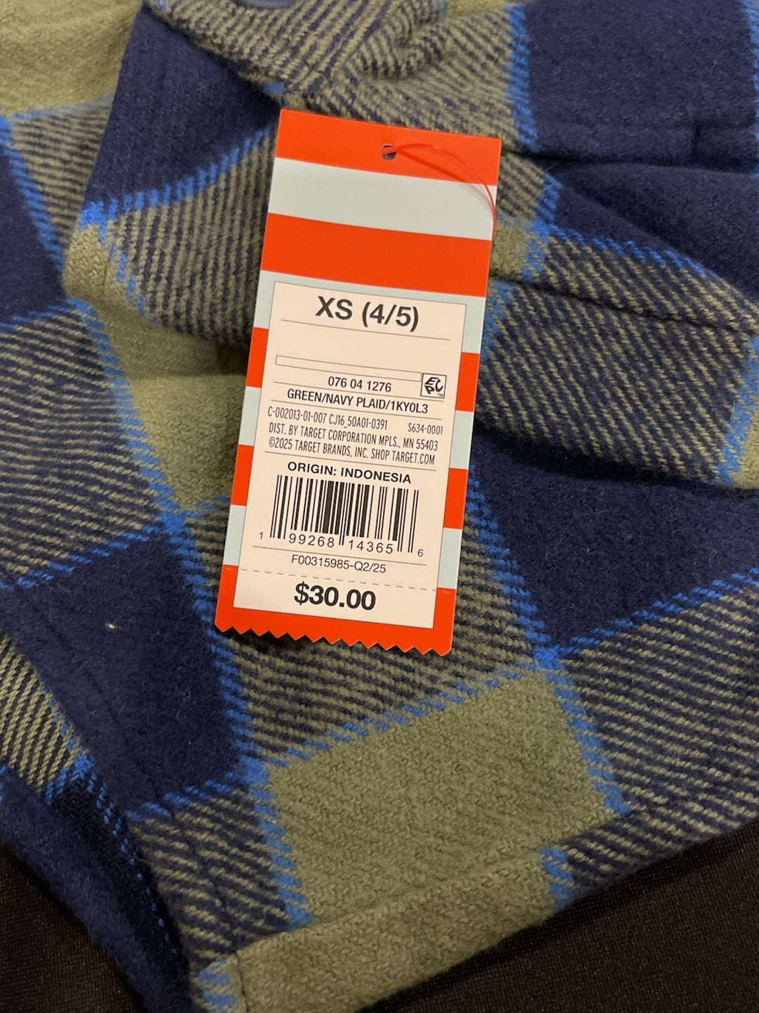 Cat & Jack Boys Green/Navy Plaid Hooded Flannel Shirt Jacket XS 4/5 4
