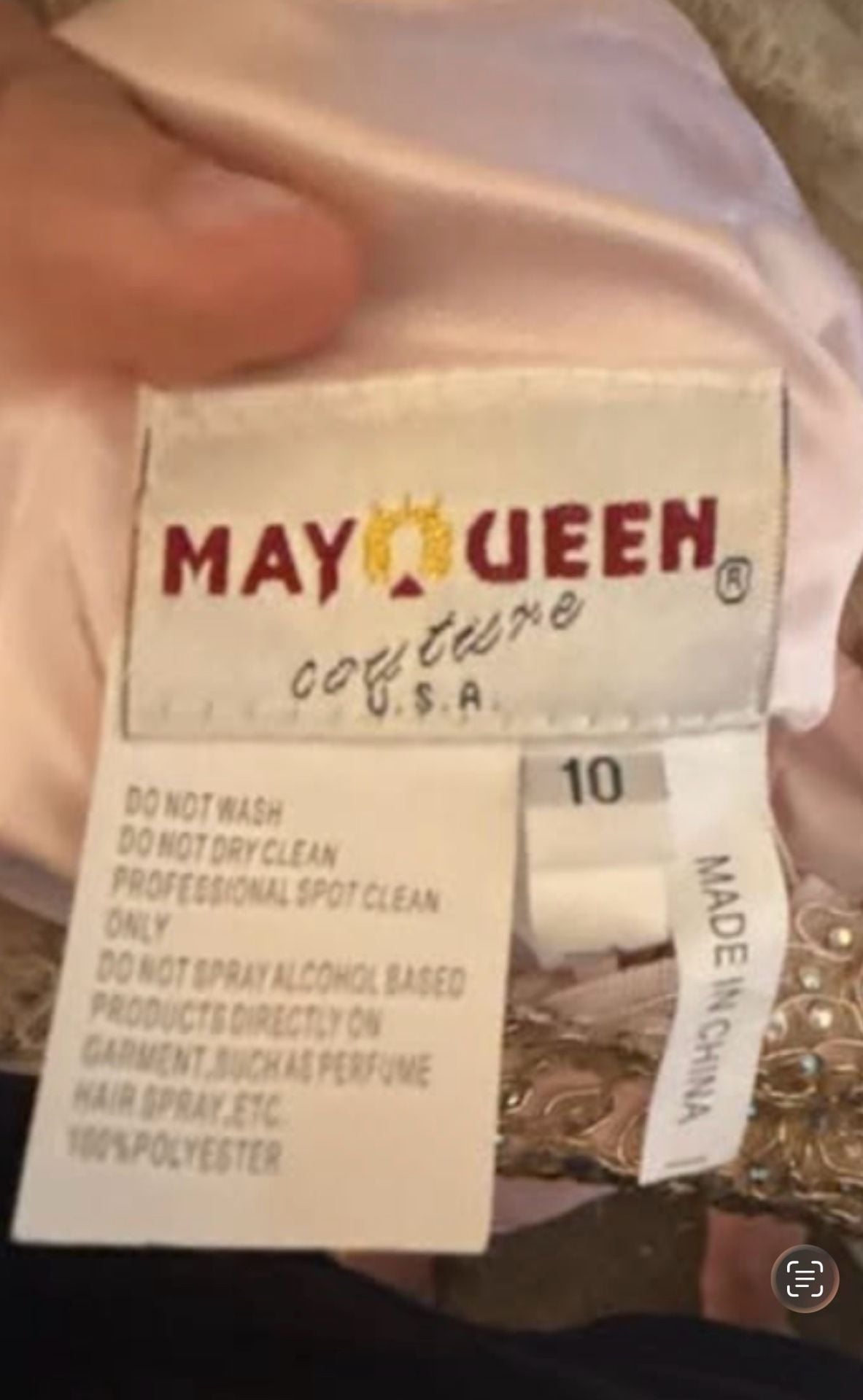 May Queen Couture Pink Chiffon Homecoming Dress with Gold Beaded Bodice Size 10 8