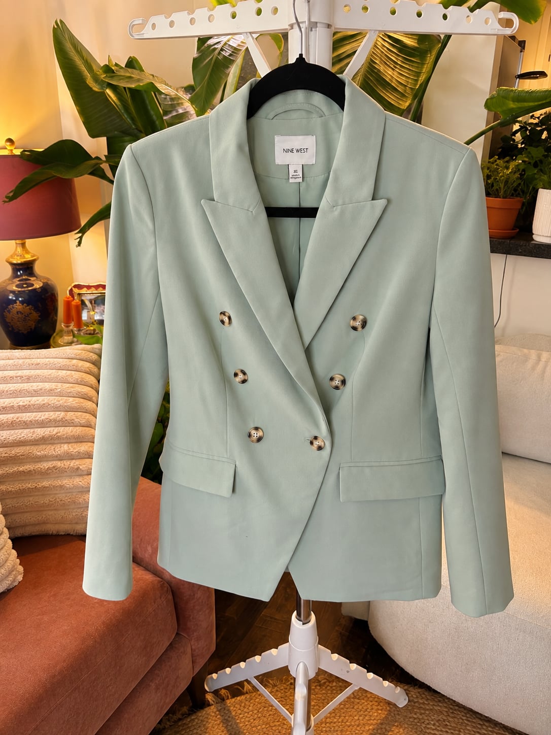 Nine West Mint Green Double Breasted Blazer Jacket XS 2