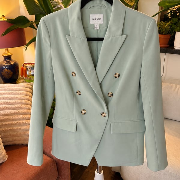 Nine West Mint Green Double Breasted Blazer Jacket XS