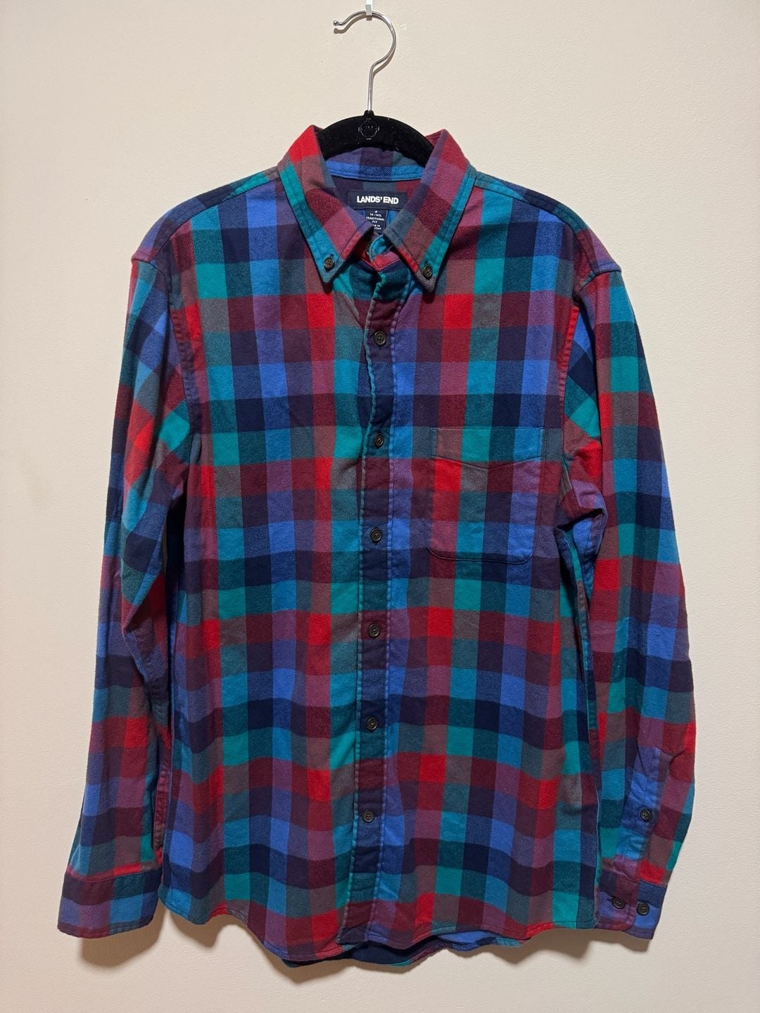 Lands’ End Men’s Flannel Shirt Small Multicolor Plaid Traditional Fit 2