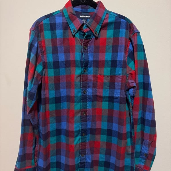 Lands’ End Men’s Flannel Shirt Small Multicolor Plaid Traditional Fit