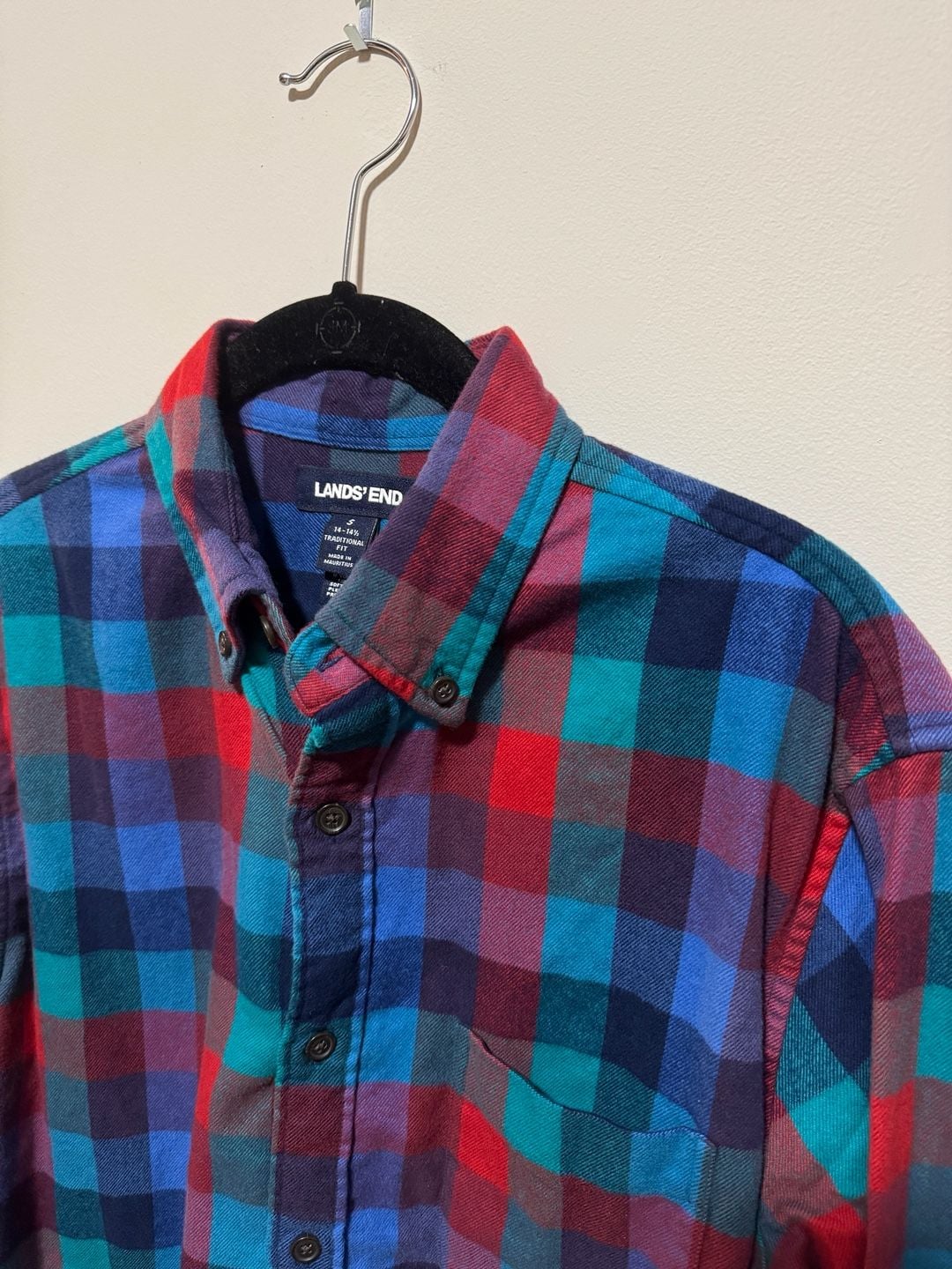 Lands’ End Men’s Flannel Shirt Small Multicolor Plaid Traditional Fit 6