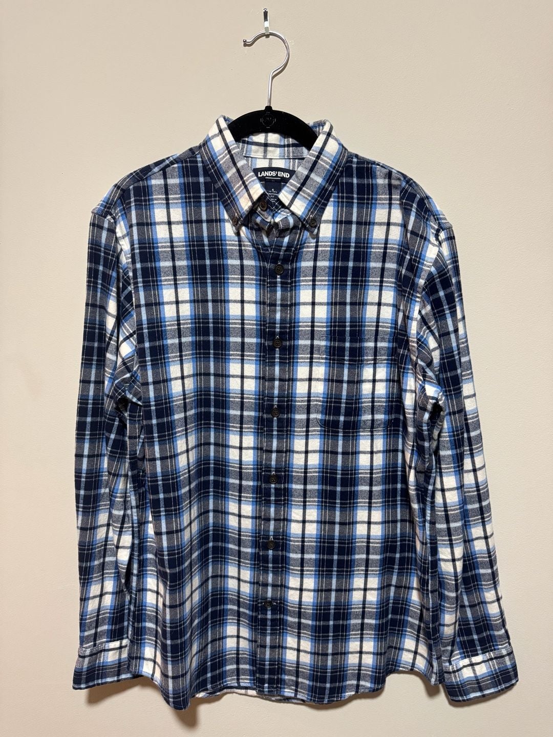 Lands' End Men's Deep Sea Pale Blue Plaid Flagship Flannel Size S 2
