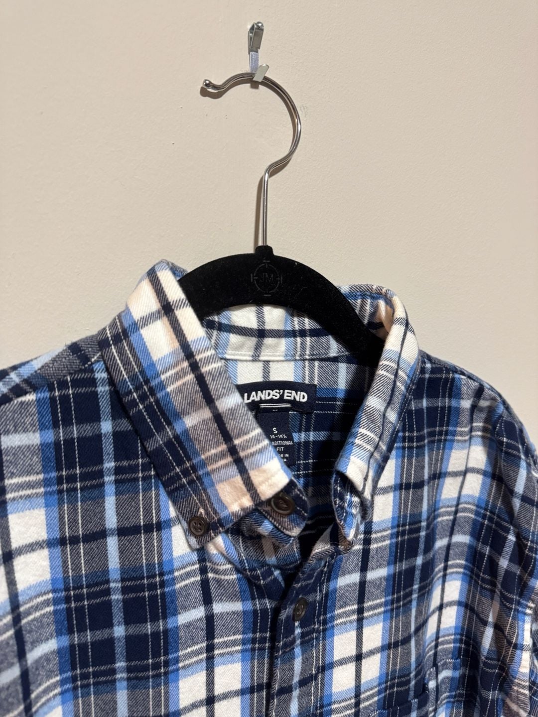 Lands' End Men's Deep Sea Pale Blue Plaid Flagship Flannel Size S 4