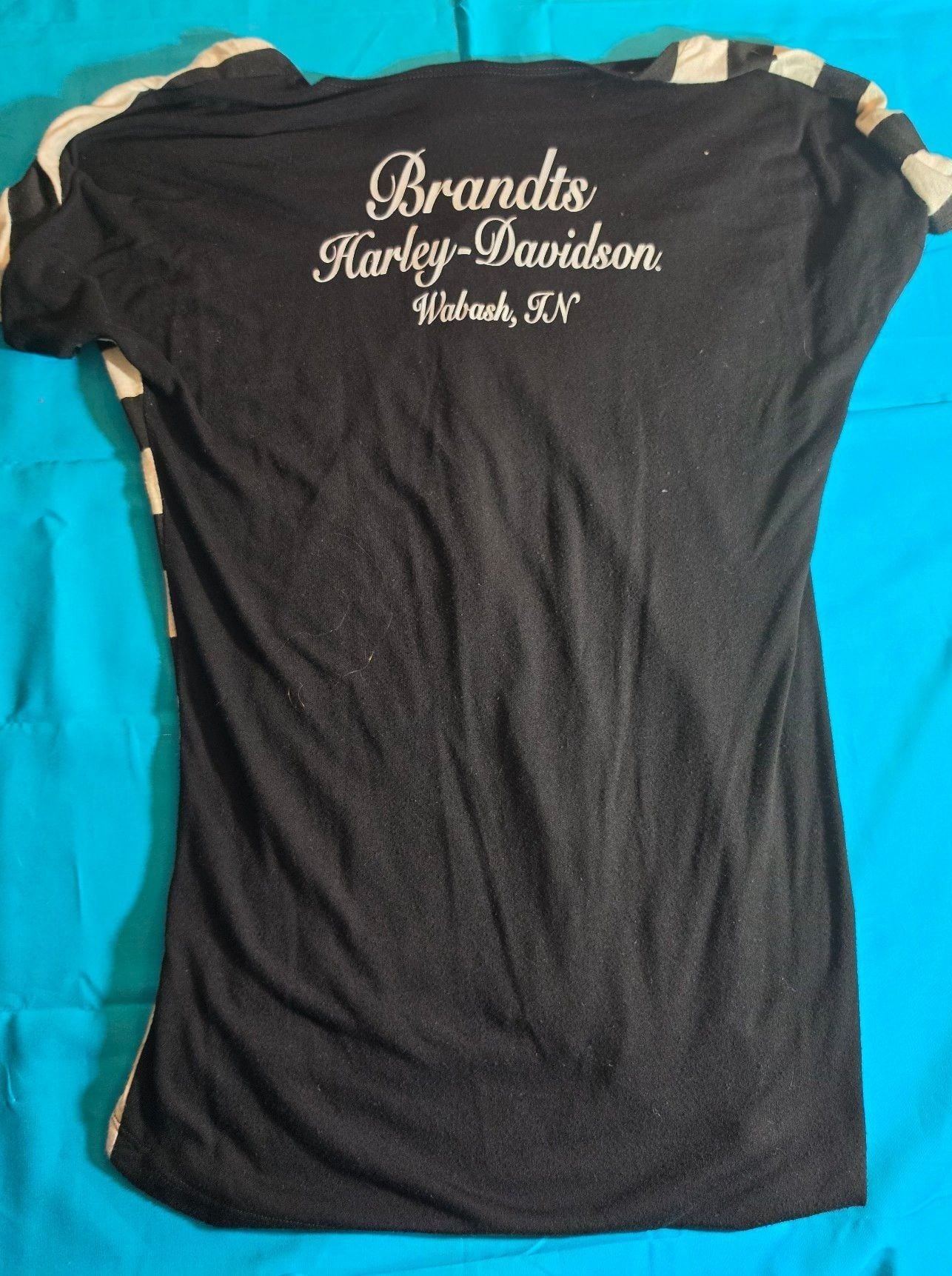 Harley-Davidson Women's Black and White Striped Short Sleeve Graphic Tee Size L Brandt's Wabash IN 6