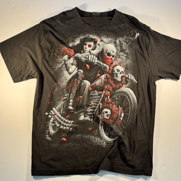 Spiral Direct DOTD Bikers Day of the Dead Skeleton Motorcycle Graphic T-Shirt XL