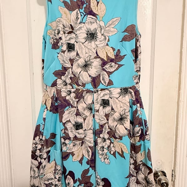 Taylor Turquoise Floral Print Scuba Fit and Flare Dress Size 14