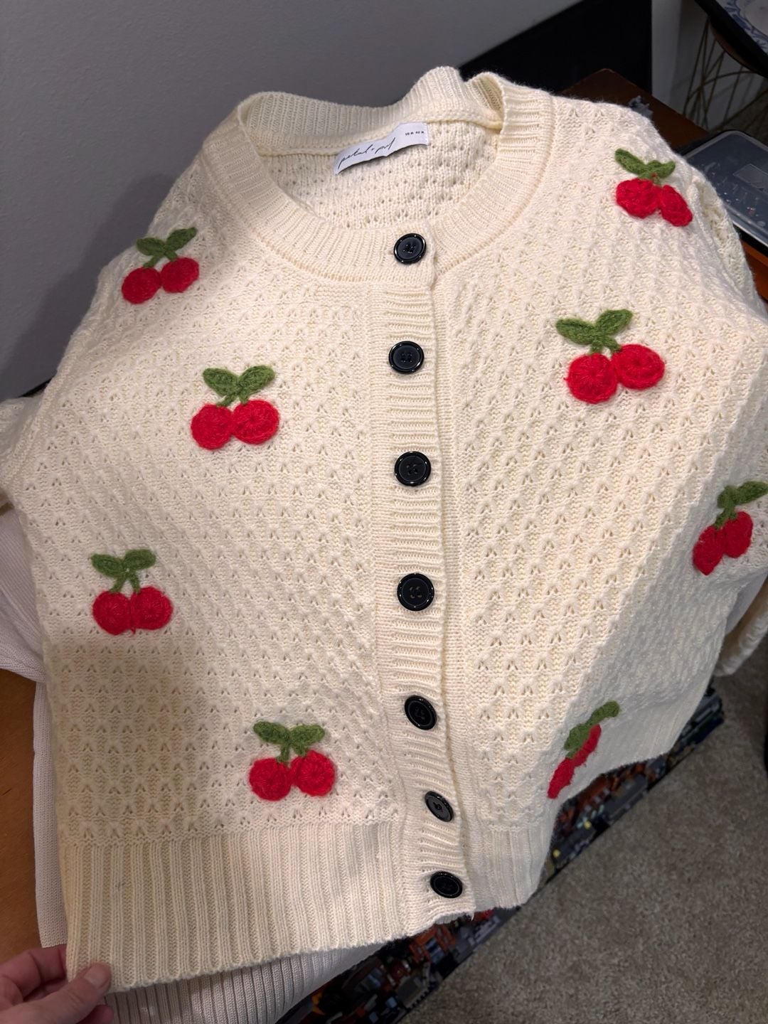 Buy Trudie Cherry Cardigan, Cream - Order Sweaters online - , CA 1