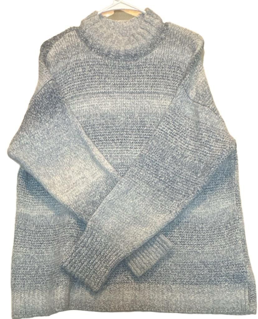 Chaps Women's Blue Striped Mock Neck Pullover Sweater Size Large 2