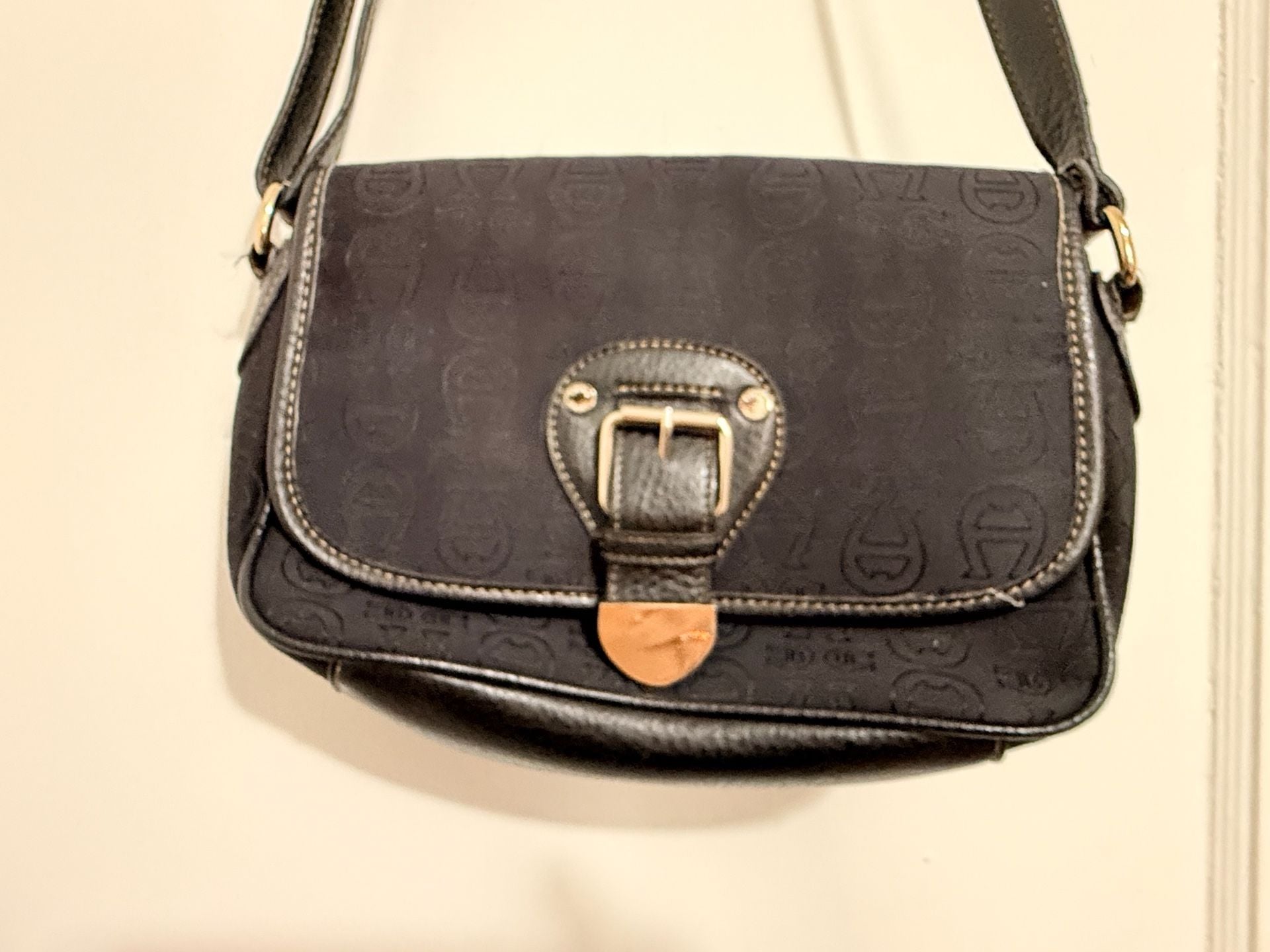 Etienne Aigner Black Monogram Logo Print Fabric and Leather Flap Shoulder Crossbody Bag 2