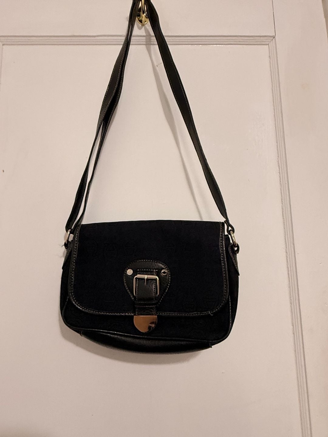 Etienne Aigner Black Monogram Logo Print Fabric and Leather Flap Shoulder Crossbody Bag 3