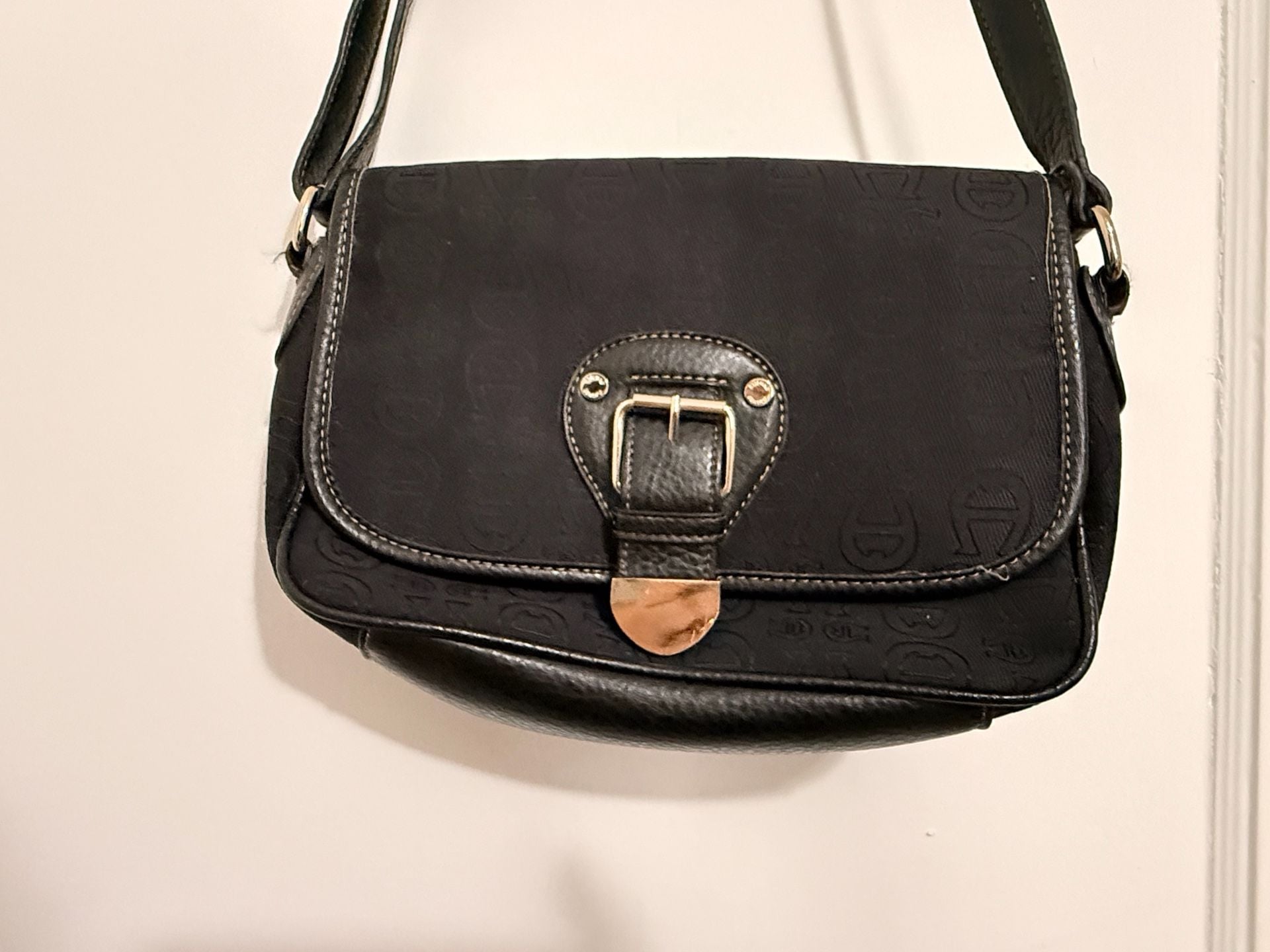 Etienne Aigner Black Monogram Logo Print Fabric and Leather Flap Shoulder Crossbody Bag 5