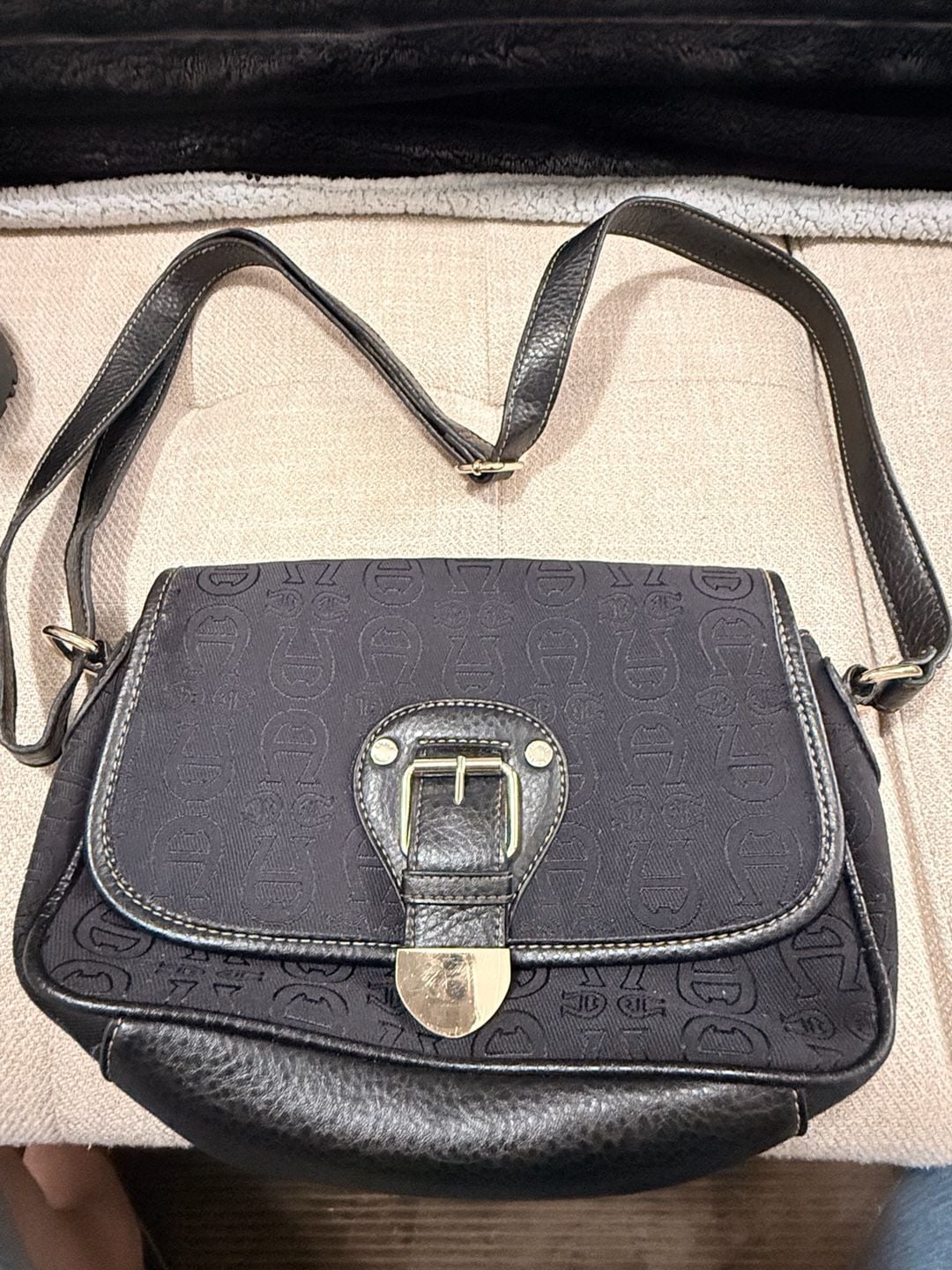 Etienne Aigner Black Monogram Logo Print Fabric and Leather Flap Shoulder Crossbody Bag 7