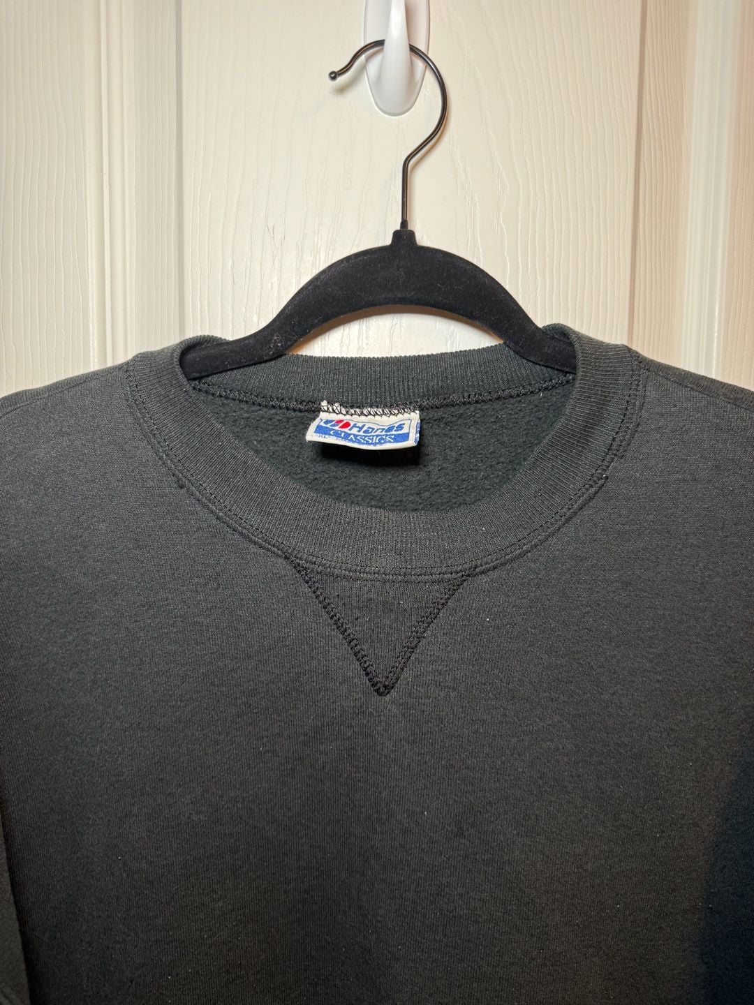 Vintage Hanes Classics V-Insert Blank Crewneck Sweatshirt Black XL Made in USA 4