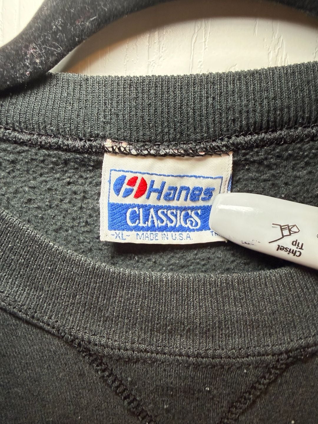 Vintage Hanes Classics V-Insert Blank Crewneck Sweatshirt Black XL Made in USA 6