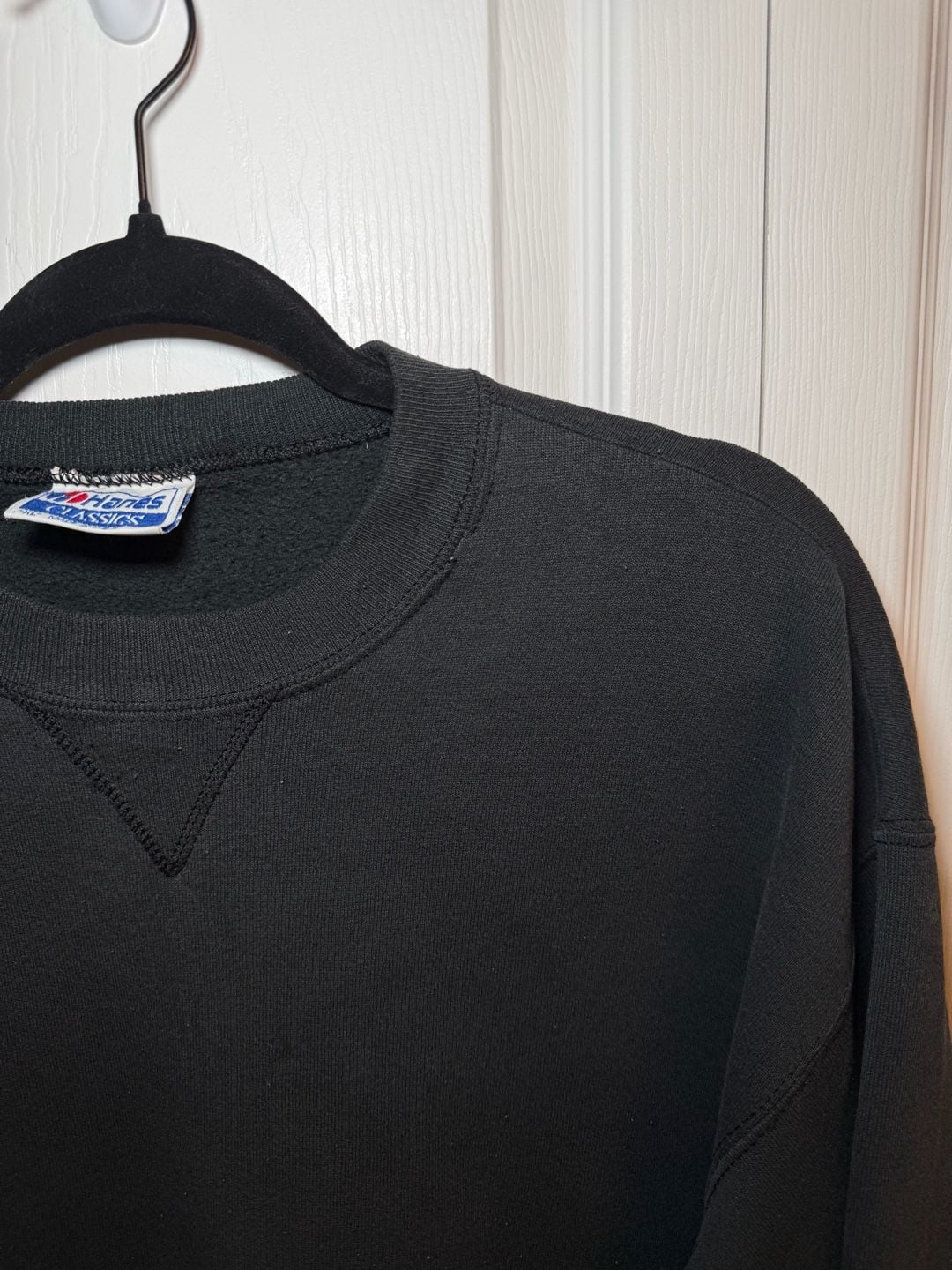 Vintage Hanes Classics V-Insert Blank Crewneck Sweatshirt Black XL Made in USA 8