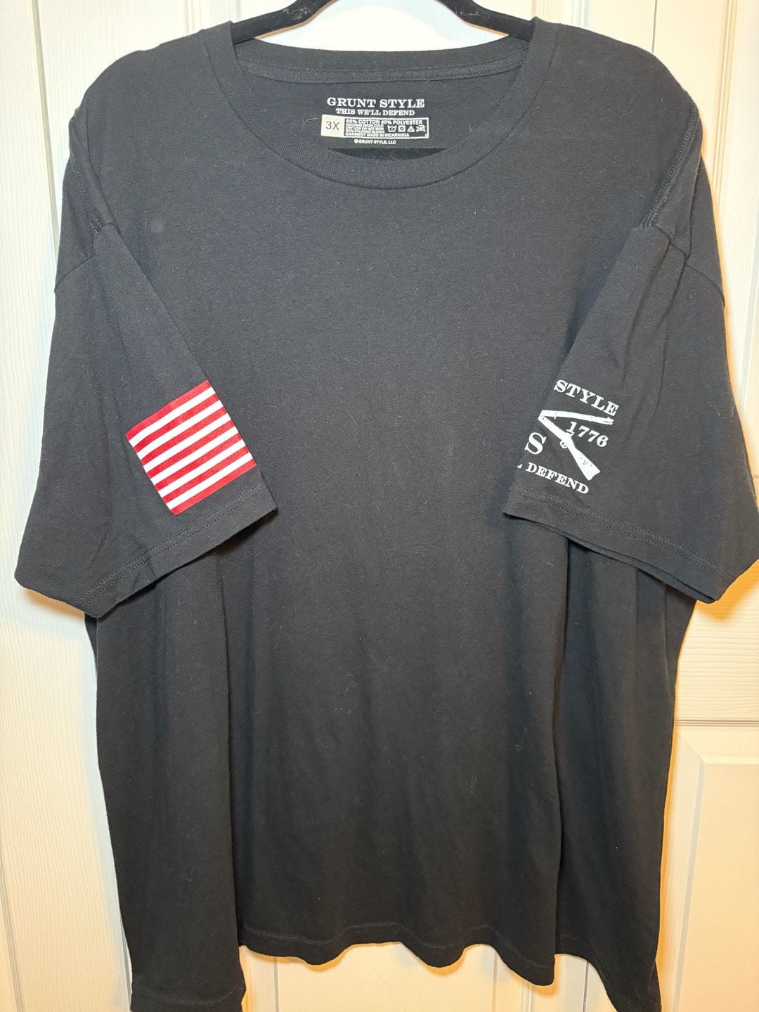 Grunt Style Basic Logo Graphic T-Shirt Black 3X US Flag Sleeve 3