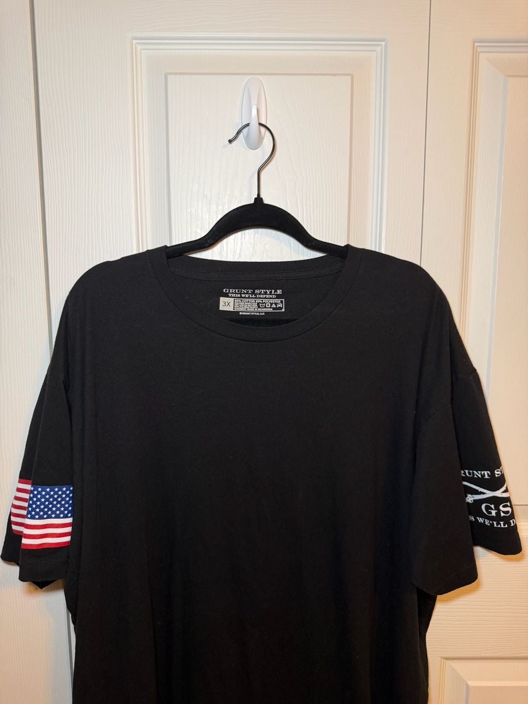 Grunt Style Basic Logo Graphic T-Shirt Black 3X US Flag Sleeve 7
