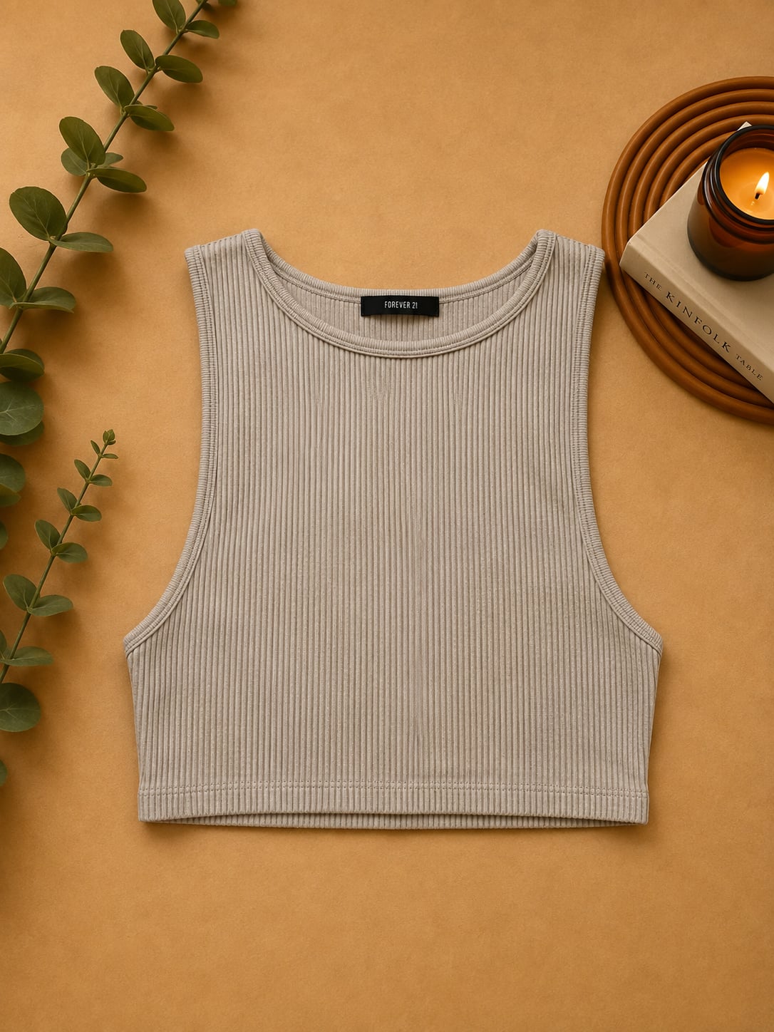Forever 21 Ribbed Knit Crop Tank Top Beige 2