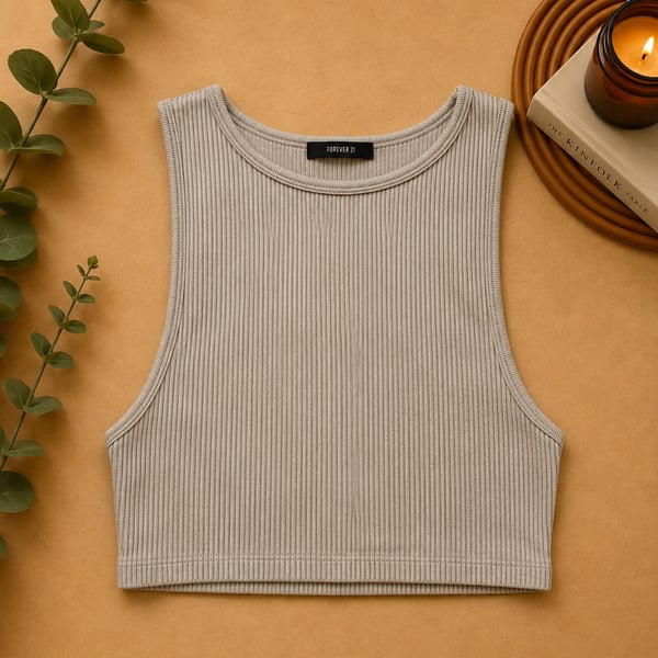 Forever 21 Ribbed Knit Crop Tank Top Beige