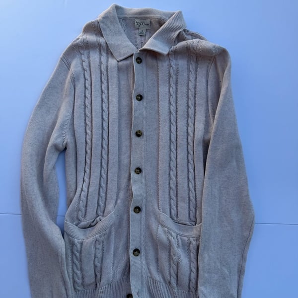 J.Crew Men's Cable Knit Polo Collar Cardigan Sweater Size S