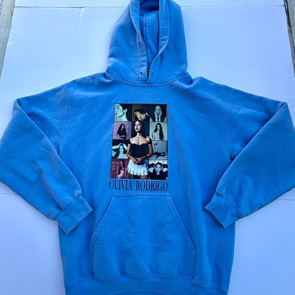 Olivia Rodrigo Guts World Tour 2024 Photo Collage Blue Hoodie Size S