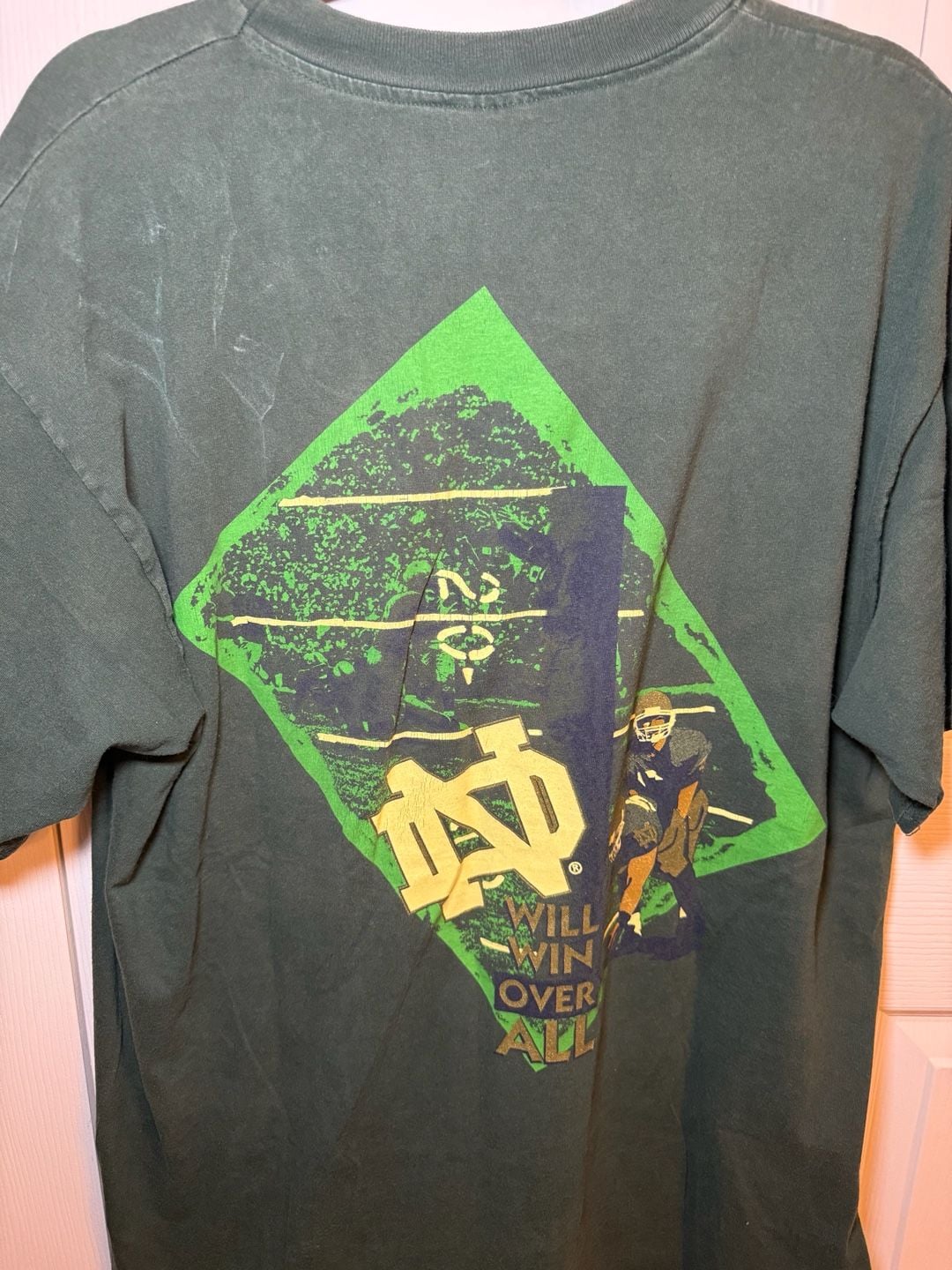 Vintage 90s Champion Notre Dame Fighting Irish Football Green T-Shirt XL 9
