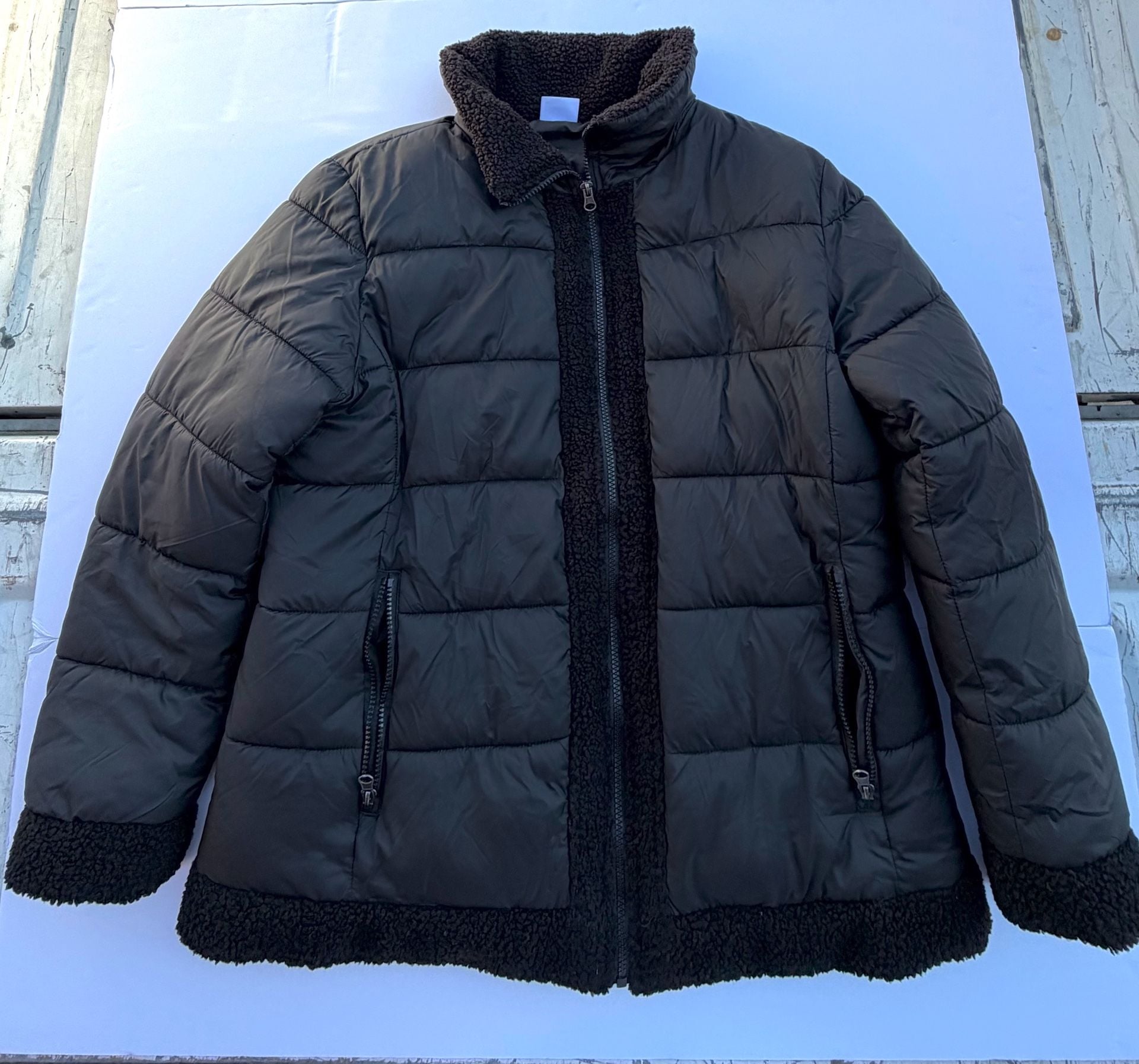 Alyned Together Women's Black Faux Shearling Sherpa Puffer Jacket Size L (12-14) 2