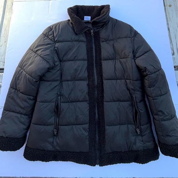 Alyned Together Women's Black Faux Shearling Sherpa Puffer Jacket Size L (12-14)