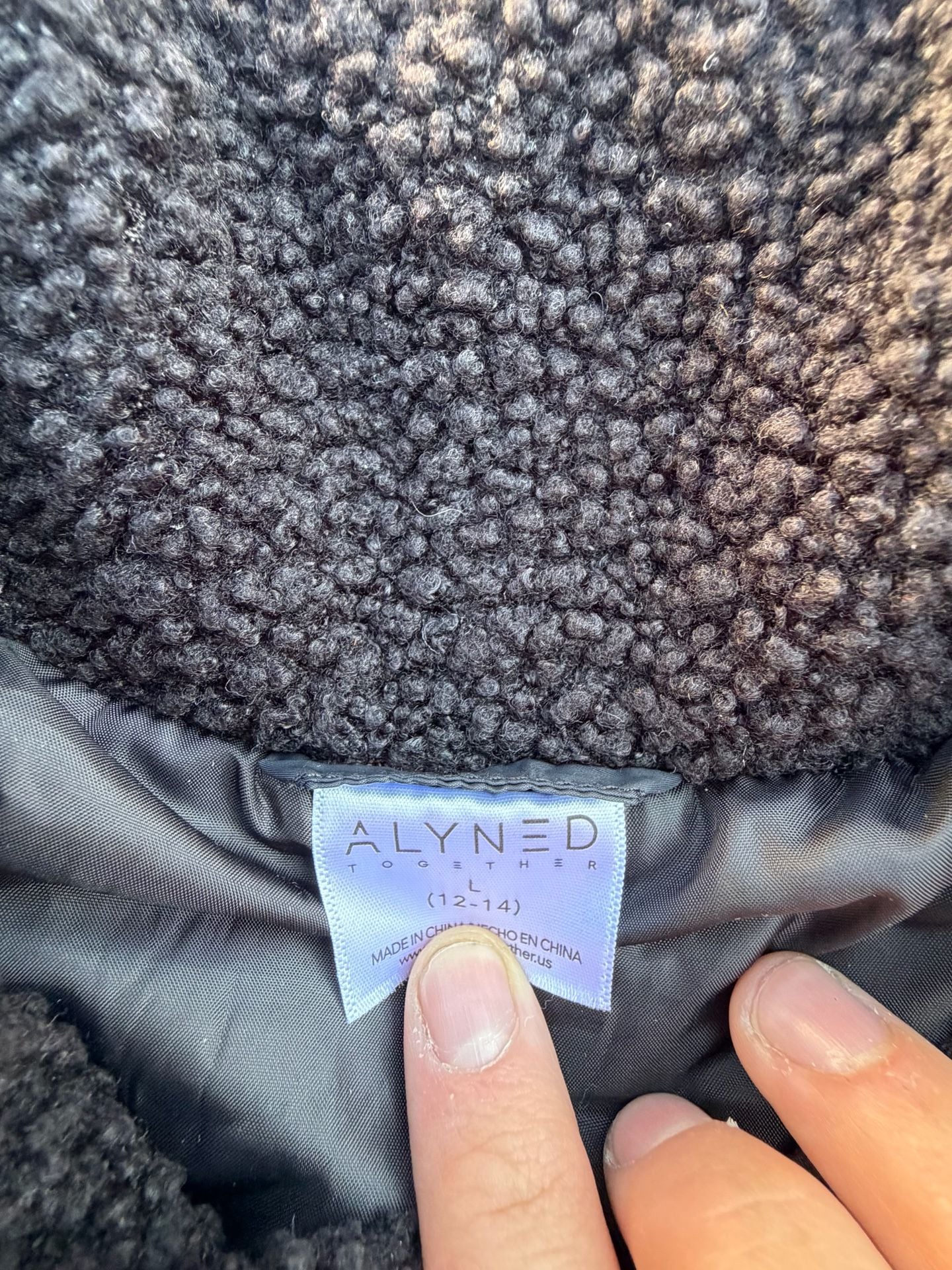 Alyned Together Women's Black Faux Shearling Sherpa Puffer Jacket Size L (12-14) 4