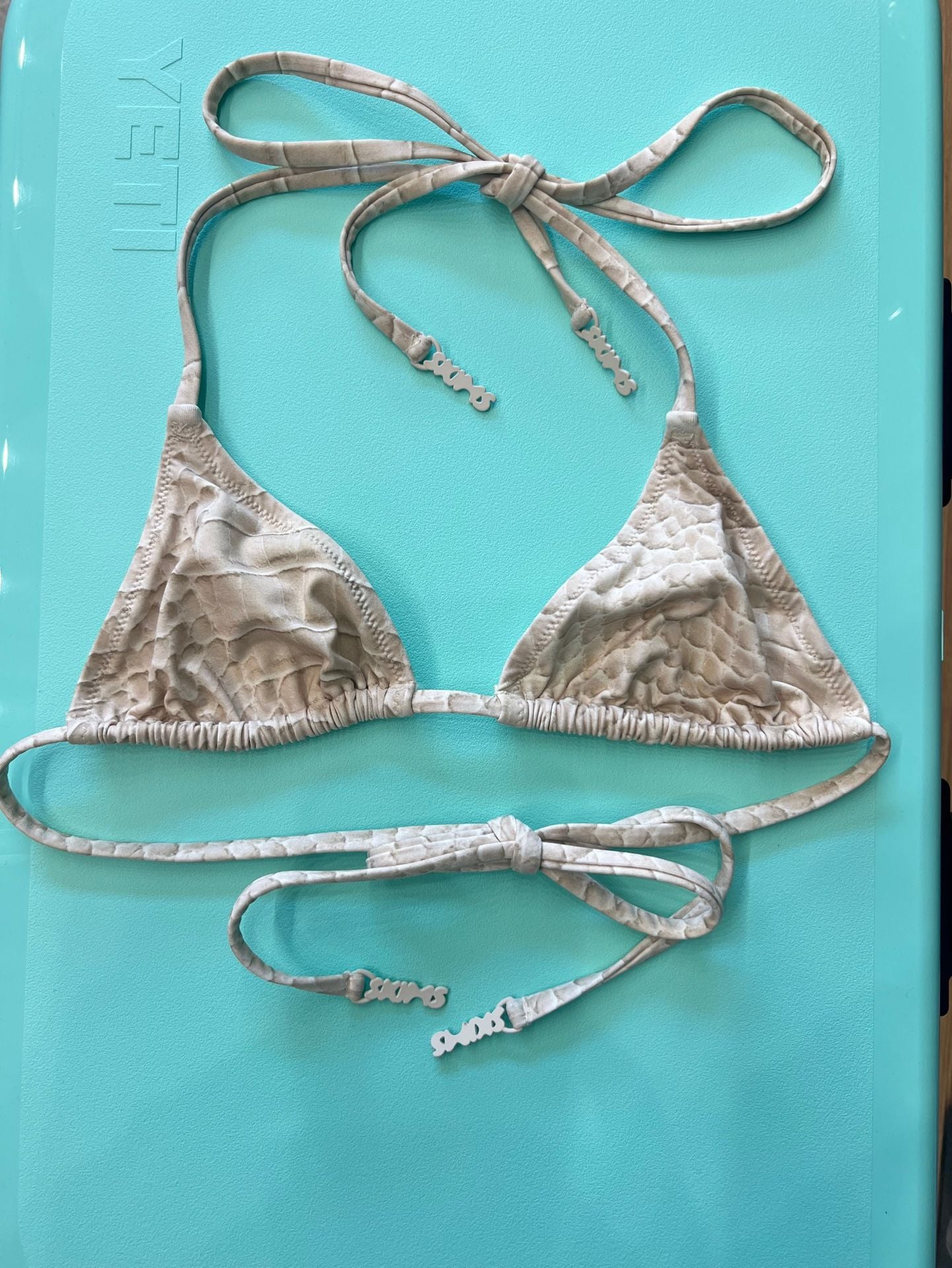 SKIMS Croc Print Triangle Bikini Top Taupe Brown 2