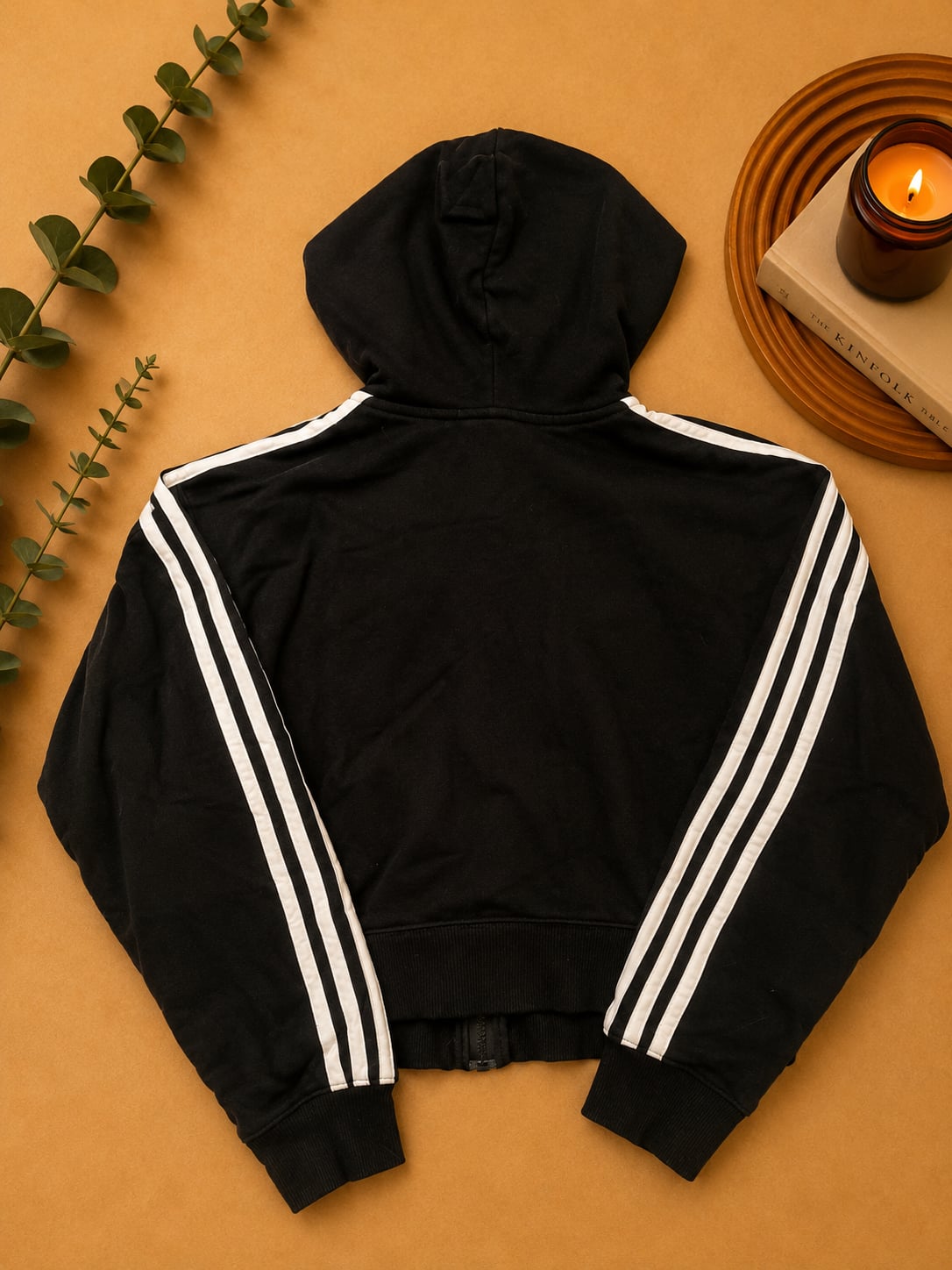Adidas Black and White 3-Stripes Full-Zip Hoodie 3