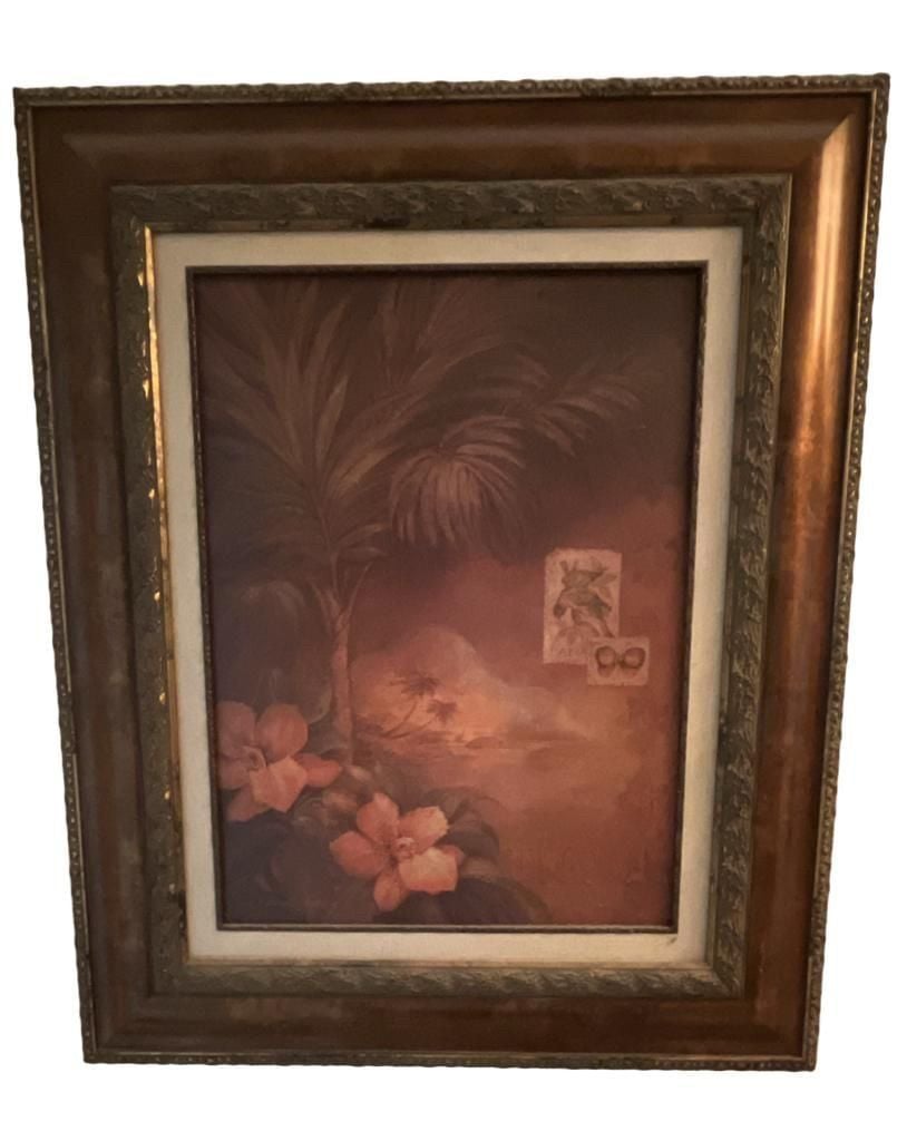Pamela Gladding Framed Matted Print Tropical Floral Palm Tree West Indies Sunset II 1