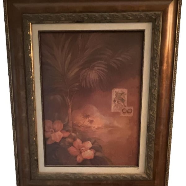 Pamela Gladding Framed Matted Print Tropical Floral Palm Tree West Indies Sunset II