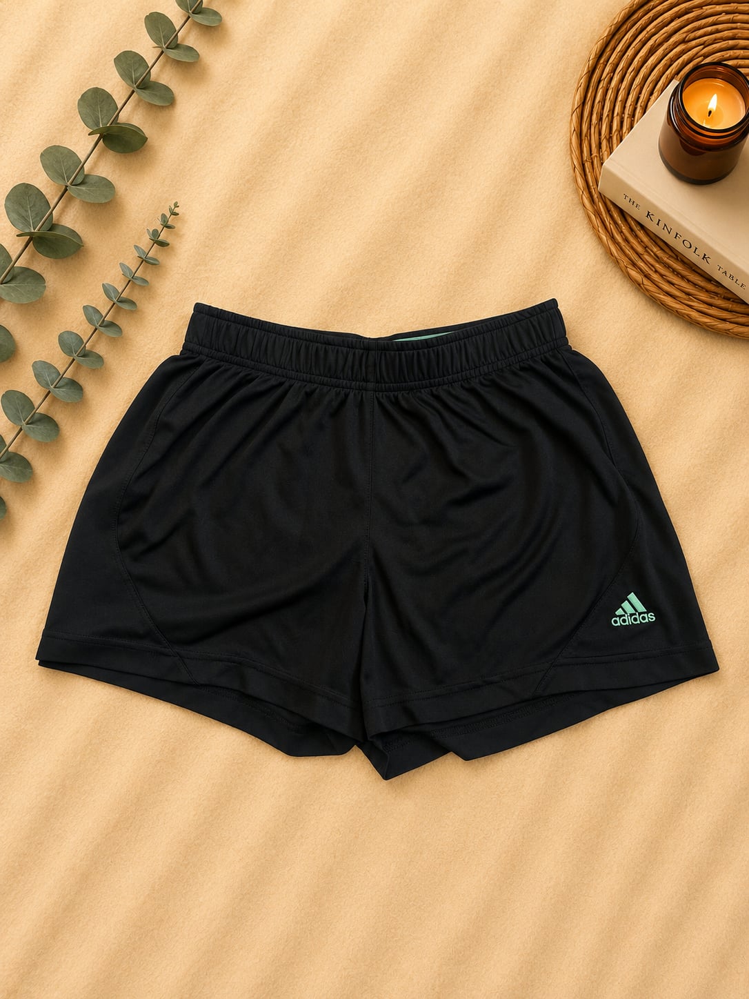 adidas Women's Grey Athletic Shorts with Mint Green Logo 2