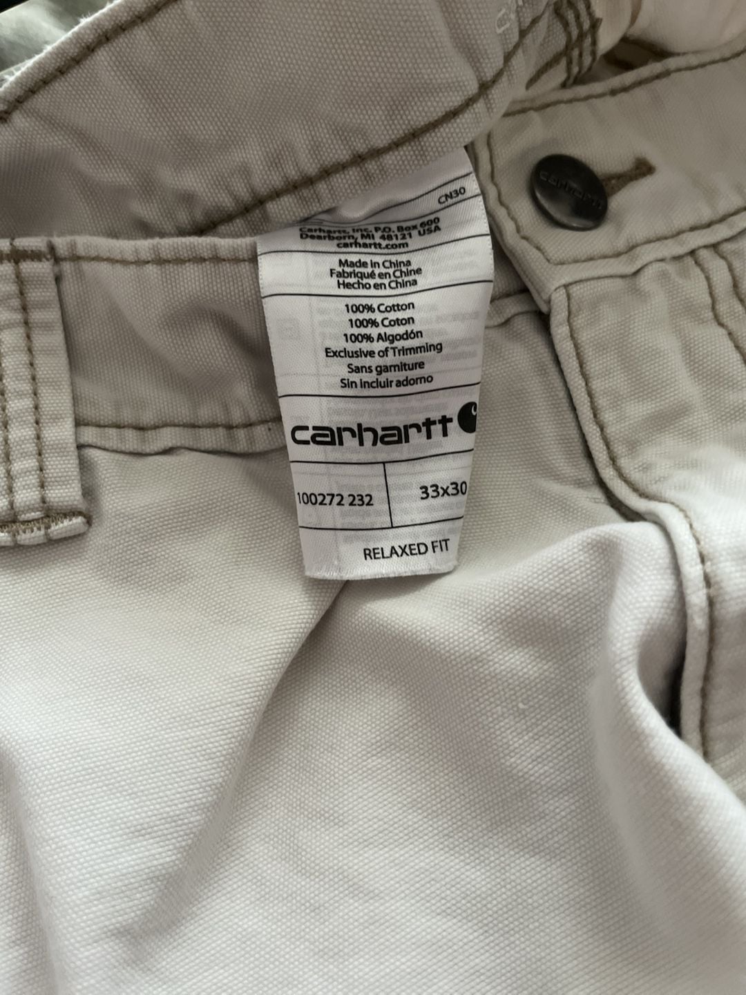 Carhartt Relaxed Fit Cargo Pants Cream White Size 33x30 6