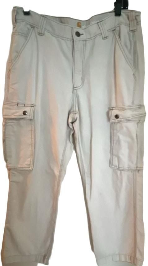Carhartt Relaxed Fit Cargo Pants Cream White Size 33x30 2