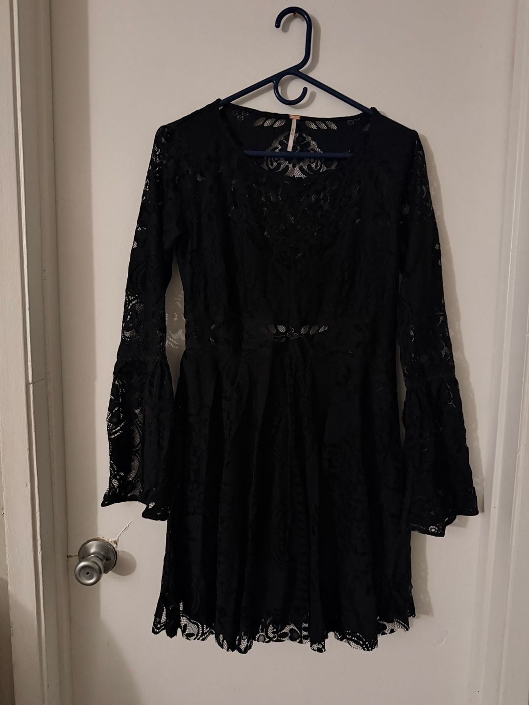 Free People Lover's Folk Song Black Lace Mini Dress 8