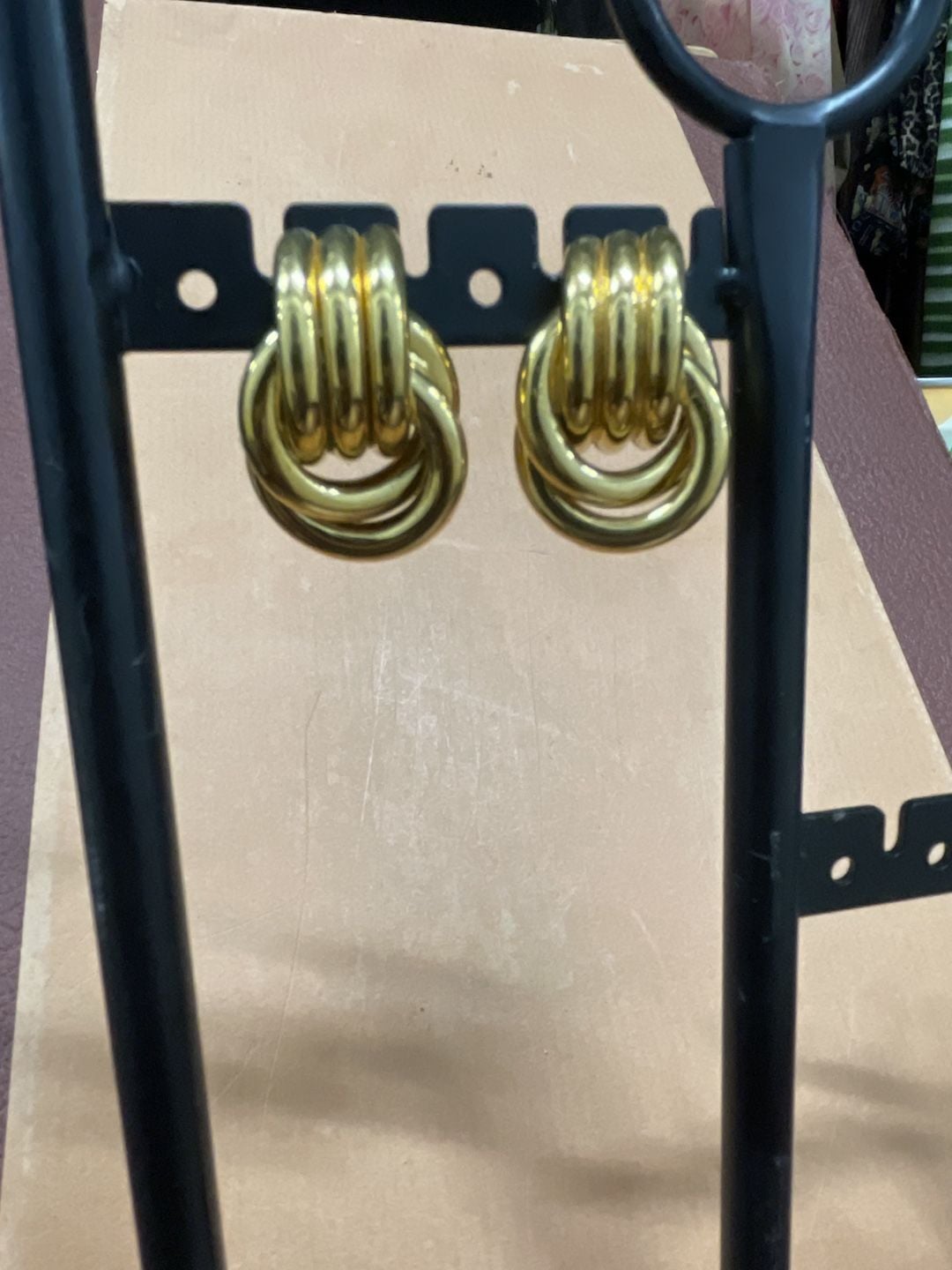 Vintage Gold Tone Triple Hoop Drop Earrings 1