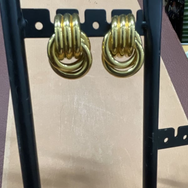 Vintage Gold Tone Triple Hoop Drop Earrings