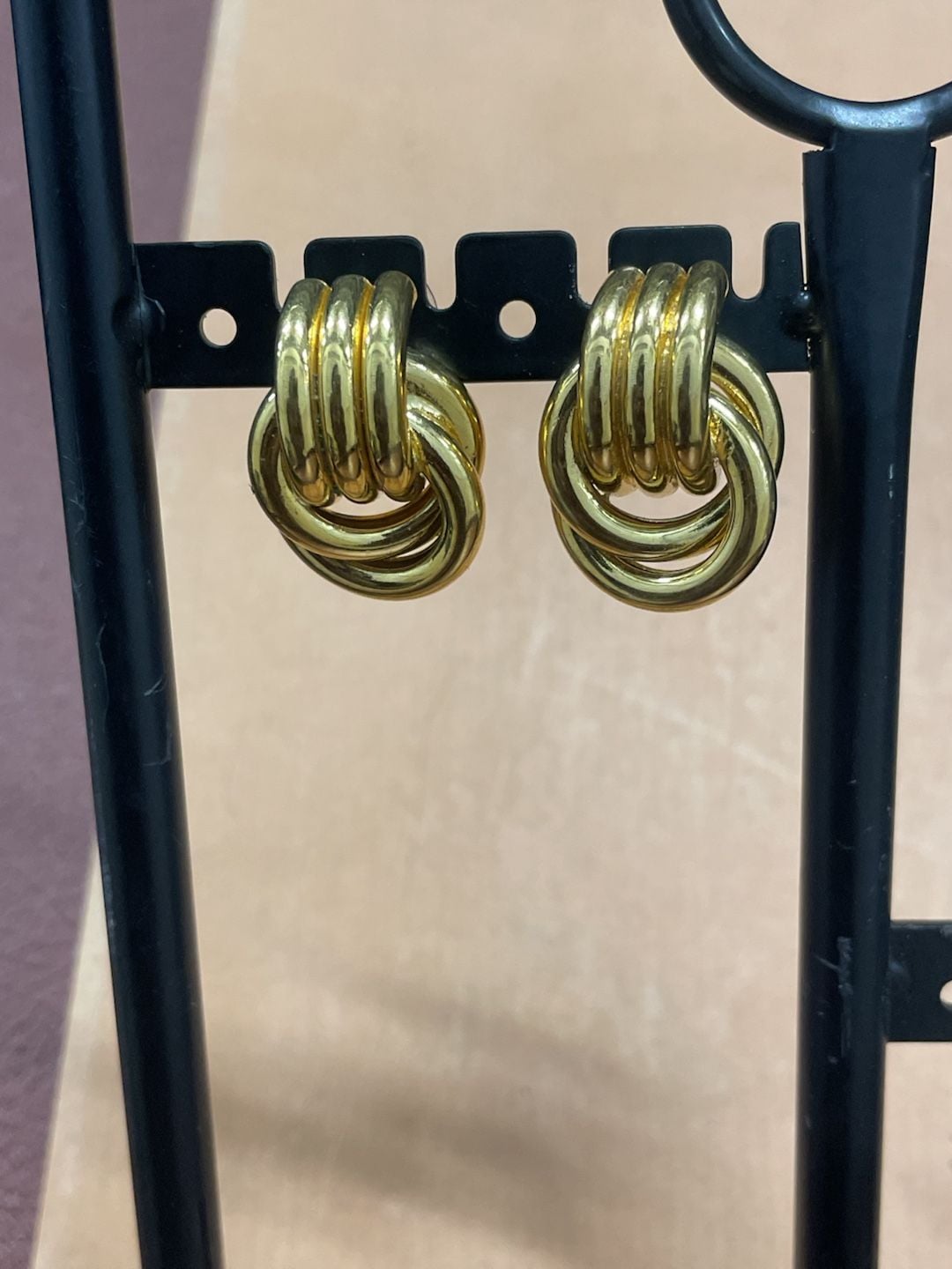 Vintage Gold Tone Triple Hoop Drop Earrings 3